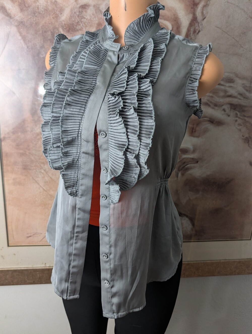 Converse One Star Grey Ruffled Sleeveless Blouse Size XS
